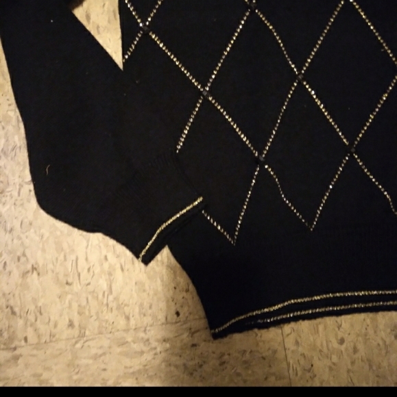 Y2K Vintage 80's Mock Neck Sequin Diamond Argyle Sweater Size … - Picture 8 of 9